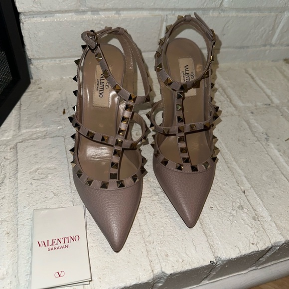 Valentino Women's Studded Tan Heels - Picture 3 of 8